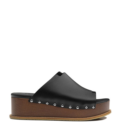 HERMES/爱马仕 22年春夏新款 女士黑色小牛皮金属铆钉厚底凉拖凉鞋H221045Z02360