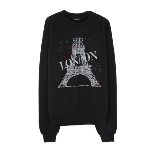 Balenciaga/巴黎世家  男装 服装 黑色棉质埃菲尔铁塔印花长袖圆领 男士卫衣