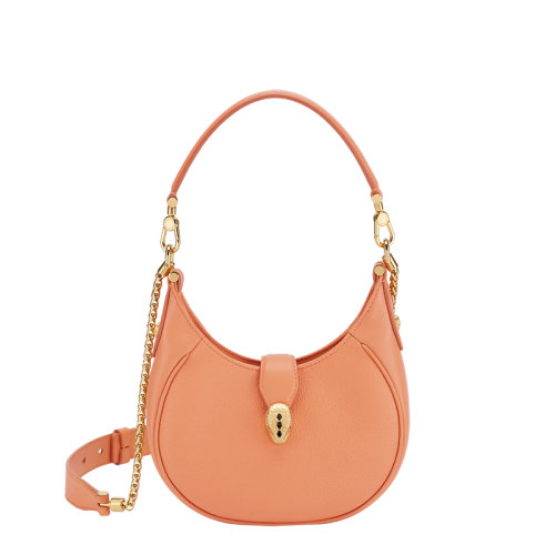 BVLGARI/宝格丽 22春夏新款SERPENTI ELLIPSE系列 女士小号珊瑚红小牛皮蛇头扣椭圆单肩腋下包291631