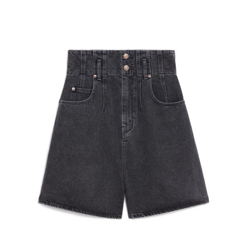 CELINE/赛琳 22年早春新款 JUMBO系列 女士水洗炭黑色纯棉宽松牛仔短裤2N633947F.38CH