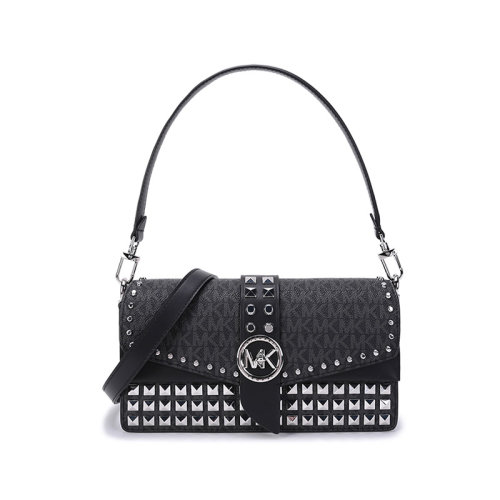 Michael Kors/迈克·科尔斯【22春夏新款】女士GREENWICH系列人造革铆钉装饰手提单肩斜挎包腋下包老花图案中号 30H1SGRL2B