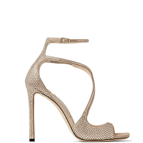 Jimmy Choo/周仰杰 22年秋冬新款 Azia 95系列 女士蜂蜜金色绒面革镶水晶凉鞋AZIA95SCX