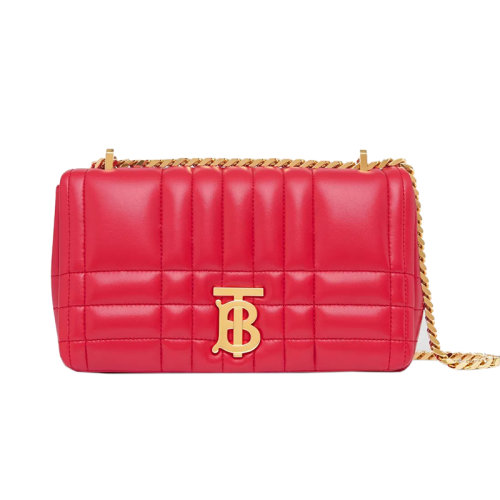 BURBERRY/博柏利 22新款 Lola系列 女士小号亮红色羔羊皮半硬质绗缝包抛光金色链条TB字母组合翻盖斜挎肩背包80595121
