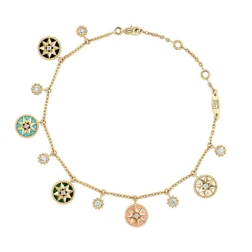 DIOR/迪奥 Rose des vents罗盘系列 18K金黄金镶嵌钻石和多种硬石八角星罗盘手链 JRDV95134_0000