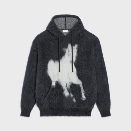  CELINE赛琳思琳 22年秋冬 男士 针织衫 HORSE桑蚕丝马海毛连帽套头衫 2AC15612S.38OW