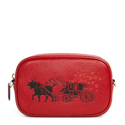 COACH/蔻驰JES系列女士红色配黑色Saffiano皮革经典双C字母牛车印花拉链开合单肩包斜挎包腰包女包 C2256IMFFL