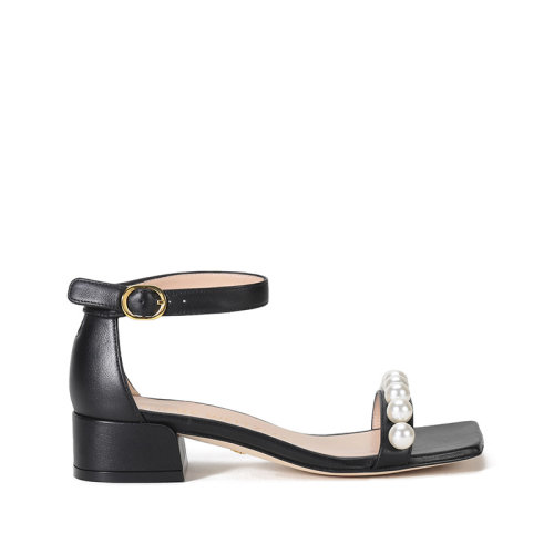 Stuart Weitzman/斯图尔特韦茨曼 2021款 女士牛皮斜方头一字带粗跟鞋凉鞋 NUDISTJUNE SQU PEARLS