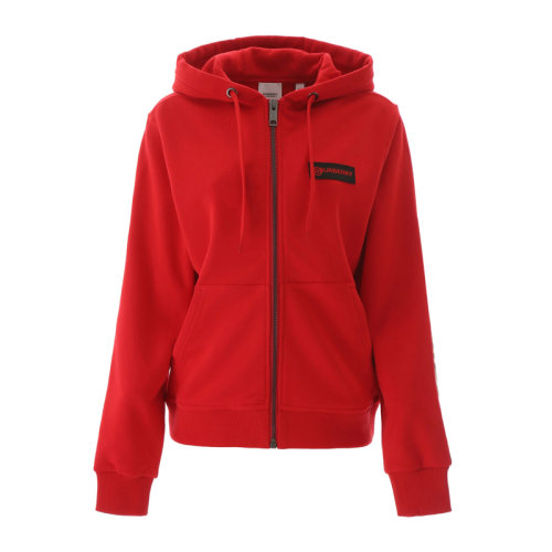 Burberry/博柏利 女装 服装 红色格纹连帽拉链抽绳 女士卫衣 8024544