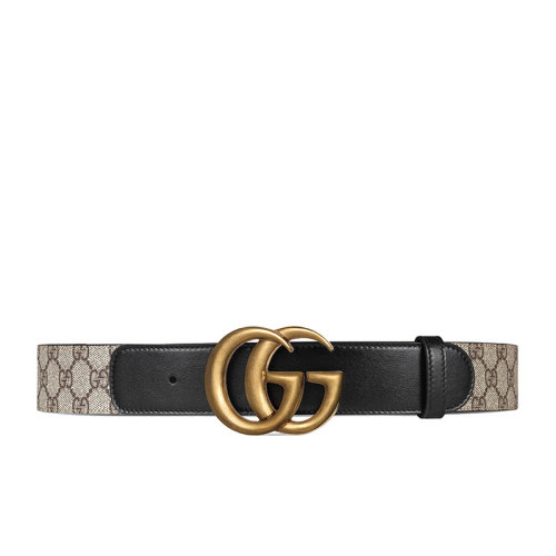 GUCCI/古驰  女士帆布搭配小牛皮复古GG金扣4cm腰带 400593 92TLT 9769