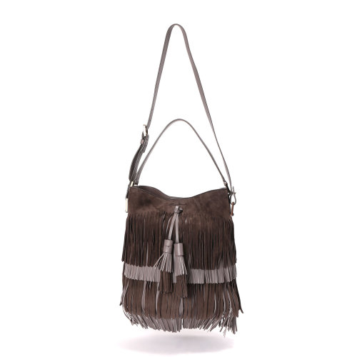 SANTONI(圣东尼) 【寺库限量】SANTONI/圣东尼女士翻毛皮流苏单肩包DFBBA1445FO-H2MBM20 深棕色