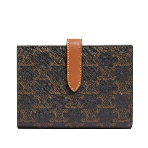 CELINE/赛琳  女士中号黄褐色凯旋帆布小羊皮钱包10B642DB7.04LU