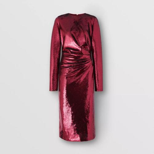  BURBERRY 22年秋冬 女士 亮片弹力尼龙缩褶连衣裙 80547271