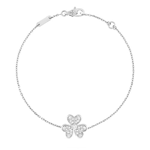 Van Cleef & Arpels/梵克雅宝 经典Frivole?系列 迷你18K金白金满钻三花瓣手链 VCARP3W200