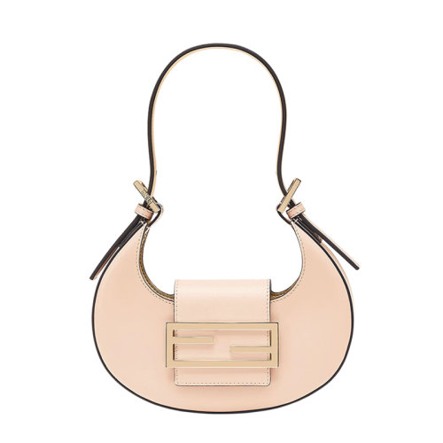 Fendi/芬迪 22年春夏新款 女士迷你粉色皮革牛角流浪包FF搭扣新月单肩包8BS065AAIWF14N1