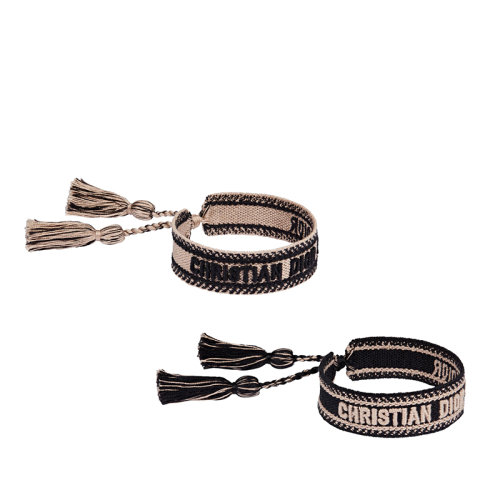 DIOR/迪奥 22新款J'ADIOR系列 女士黑色/米色棉布刺绣流苏手链套装B0961ADRCO_D06N