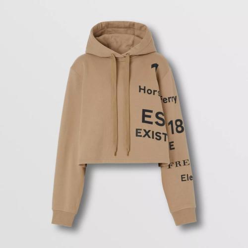BURBERRY 22年秋冬 女士 Horseferry 印花棉质短款连帽衫 80607011