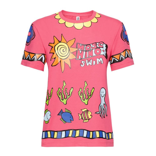 MOSCHINO 莫斯奇诺 女士 服装  圆领粉色太阳卡通图案印花T恤 女士短袖T恤