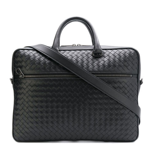 Bottega veneta 葆蝶家   男士黑色皮革编织手提包公文包斜挎包