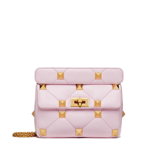 Valentino/华伦天奴 21新款 ROMAN STUD系列 女士中号北方玫瑰纳帕小羊皮柳丁翻盖金属扣链条单肩斜挎包WW2B0I82BSFM26