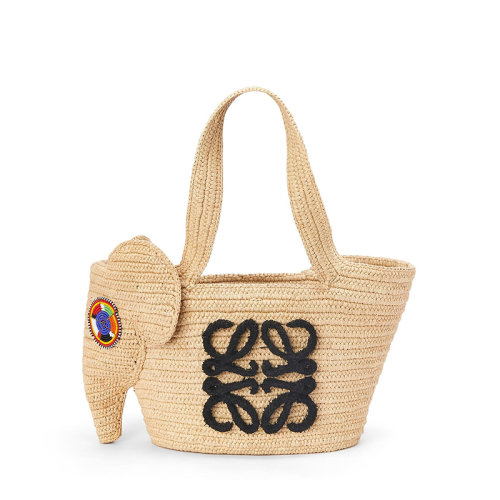 LOEWE/罗意威 22新款Elephant Basket系列 女士小号自然色拉菲草编制大象篮子手提包A223T37X06-2123