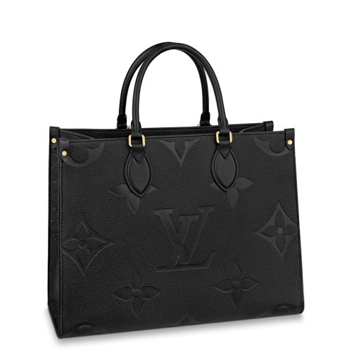 Louis Vuitton/路易威登 经典款ONTHEGO系列 女士中号黑色老花压纹粒面皮革单肩手提托特包M45595