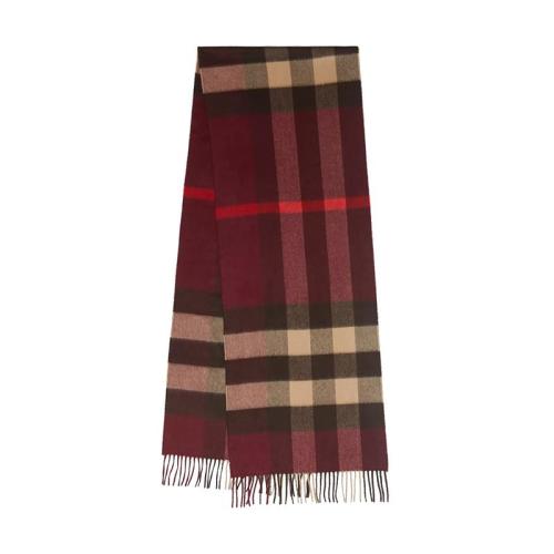 BURBERRY/博柏利 22年早春新款 男女同款勃艮第酒红色纯羊绒格纹流苏围巾80216931