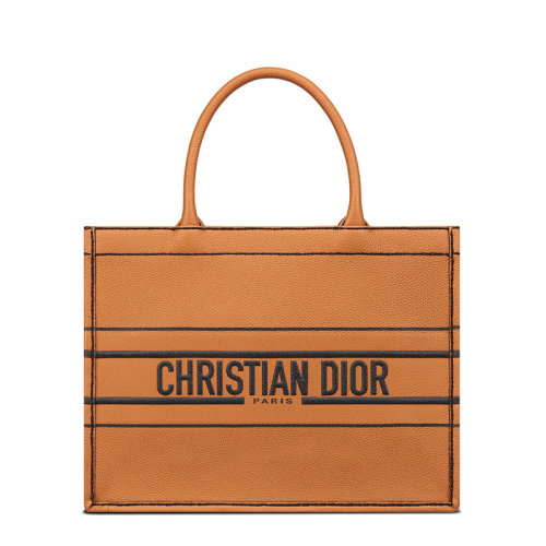 DIOR/迪奥 22春夏新款BOOK TOTE系列 女士中号棕色粒面牛皮革“CHRISTIAN DIOR PARIS”印花手提托特包M1266CBDD_M47M