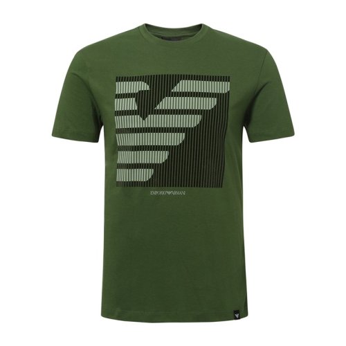 Emporio Armani/安普里奥阿玛尼 时尚休闲条纹LOGO印花军绿色圆领男士短袖T恤 3Z1T89_1J00Z_0534