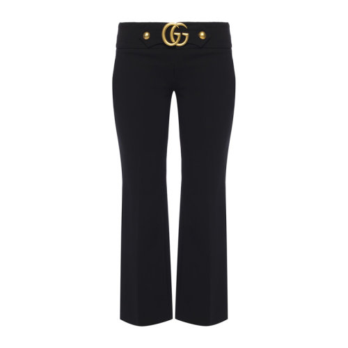 GUCCI/古驰  女装 服饰 黑色粘胶纤维双G装饰喇叭形七分裤女士休闲裤