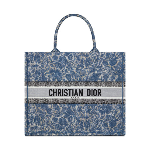 DIOR/迪奥 22新款BOOK TOTE系列 女士大号蓝色系花纹刺绣效果织物徽标印花单肩手提托特包M1286ZRXR_M49E