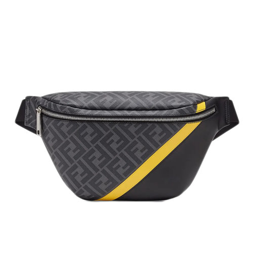 FENDI/芬迪  男士灰色经典老花织物拼黄色黑色皮革斜跨包腰包7VA434A9XSF0R2A