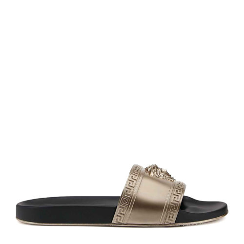 VERSACE/范思哲 男士金色橡胶经典美杜莎头像希腊回纹装饰叠层鞋底套穿式沙滩鞋拖鞋男鞋 DSU5883-DGOLG-D914