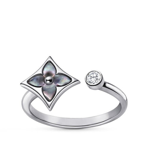 Louis Vuitton/路易威登 经典款Color Blossom Mini Star系列 18k金白金花瓣造型贝壳镶嵌钻石戒指Q9O84D