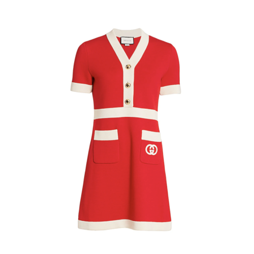 GUCCI/古驰 互扣式双G羊毛连衣裙 红色 606017 XKA4A 6367
