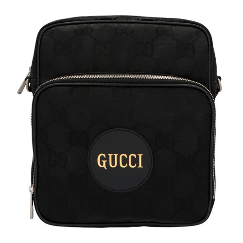 GUCCI/古驰 中性黑色尼龙GG印花正面LOGO可调节肩带斜挎包单肩包邮差包男包 625858-H9HBN-1000