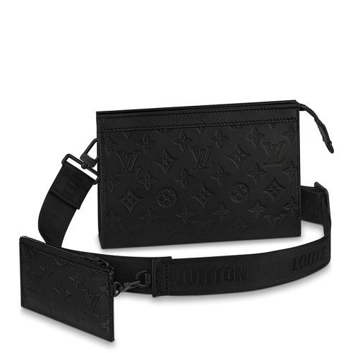 Louis Vuitton/路易威登 22春夏新款GASTON WEARABLE WALLET系列 男士黑色老花压印皮革黑扣配可拆卸小袋单肩斜挎手拿包M81115