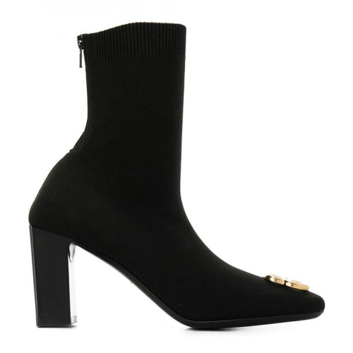 Balenciaga/巴黎世家 女士黑色皮革拼接BB金属LOGO装饰短靴高跟鞋及踝靴女鞋 579192-W1SE2-1088