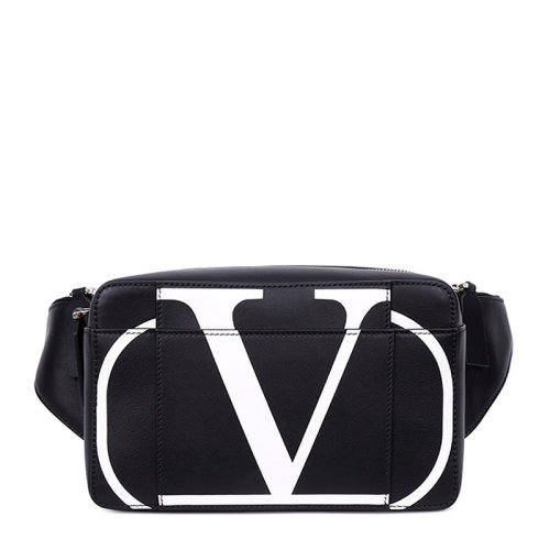 Valentino/华伦天奴 男士黑色牛皮经典字母徽标印花拉链开合单肩包斜挎包胸包腰包男包 TY2B0836-PCR-NER