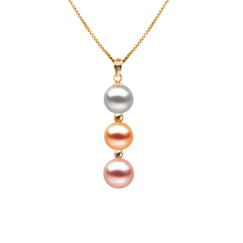 zhuella/珠艾乐 三色天然淡水珍珠 18k金意大利进口项圈项链