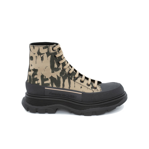 Alexander McQueen/亚历山大麦昆 22年秋冬新款 Tread Slick系列 男士米色棉质满饰涂鸦高帮运动鞋帆布鞋705667W4TG49787
