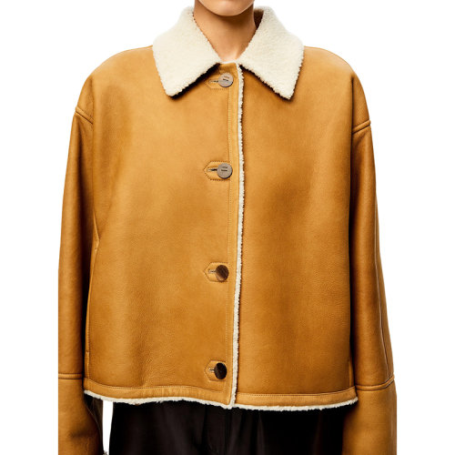 LOEWE/罗意威      女士白色/驼色剪羊毛短夹克S359Y19L17-2073