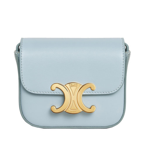 CELINE/赛琳 22新款TRIOMPHE系列 女士迷你冰蓝色皮革凯旋金扣按扣开合单肩斜跨包10I513DPV.07IC