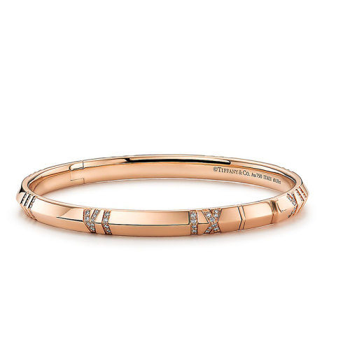 Tiffany & Co./蒂芙尼 Atlas X系列 18K金玫瑰金镶嵌100颗钻石罗马数字手镯GRP11690