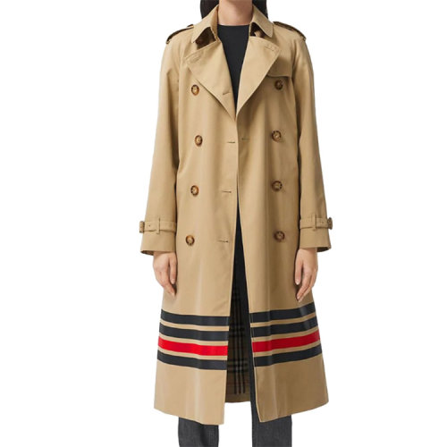 BURBERRY/博柏利  女士条纹装饰 棕色棉质时尚休闲 Trench 风衣 80367621