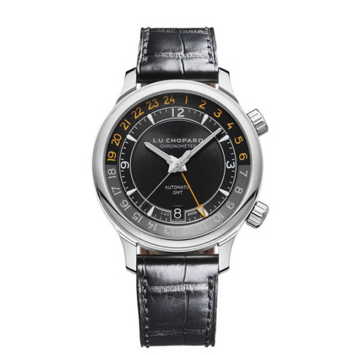 Chopard/萧邦  L.U.C系列GMT ONE黑色鳄鱼皮自动机械精钢男士腕表42毫米168579-3001