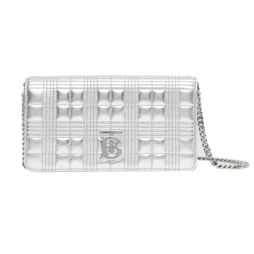 BURBERRY/博柏利 22新款 Lola系列 女士银色绗缝小羊皮配拆卸调节银色链条肩带钱包80596591