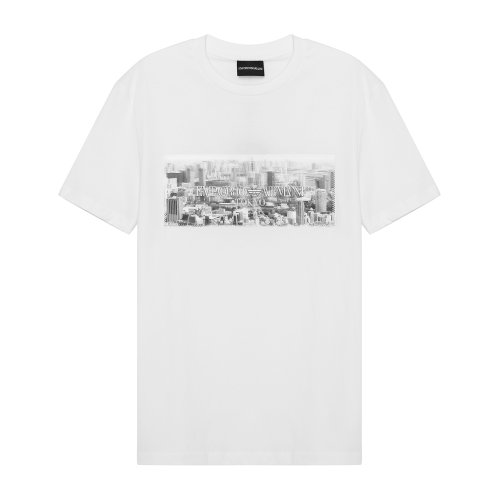 Emporio Armani/安普里奥阿玛尼 白色 男士城市景观图案印花棉质短袖T恤 3H1T62-1J30Z-0102