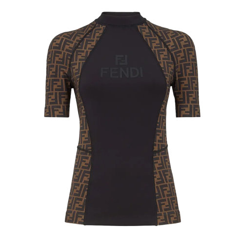 FENDI/芬迪      女士黑色和棕色莱卡无缝紧身毛衣FAF176AGM5F13IZ