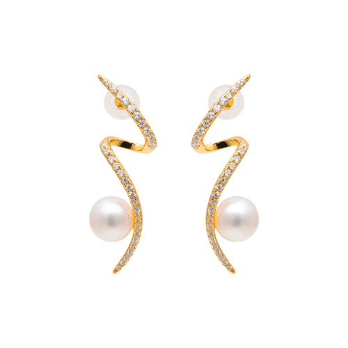 GeleiStory/GeleiStory女士淡水珍珠耳钉个性耳环简约几何耳饰925银镀金耳钉首饰＞耳饰＞耳钉