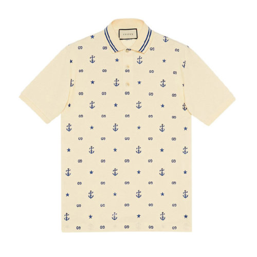 GUCCI/古驰  男士 米白色 印花图案 棉质  T恤   男士短POLO 604157-XJB0T-9247